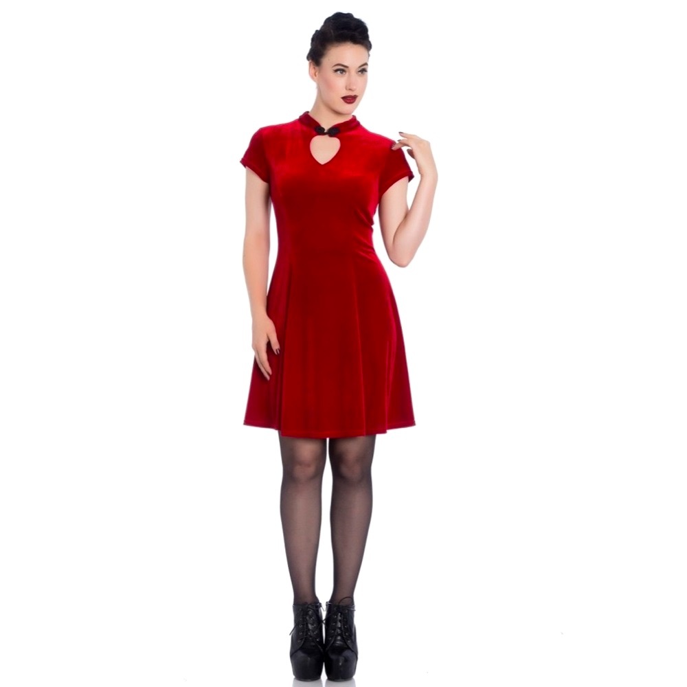 Hell Bunny Red Velvet Heart Keyhole Swing Dress
